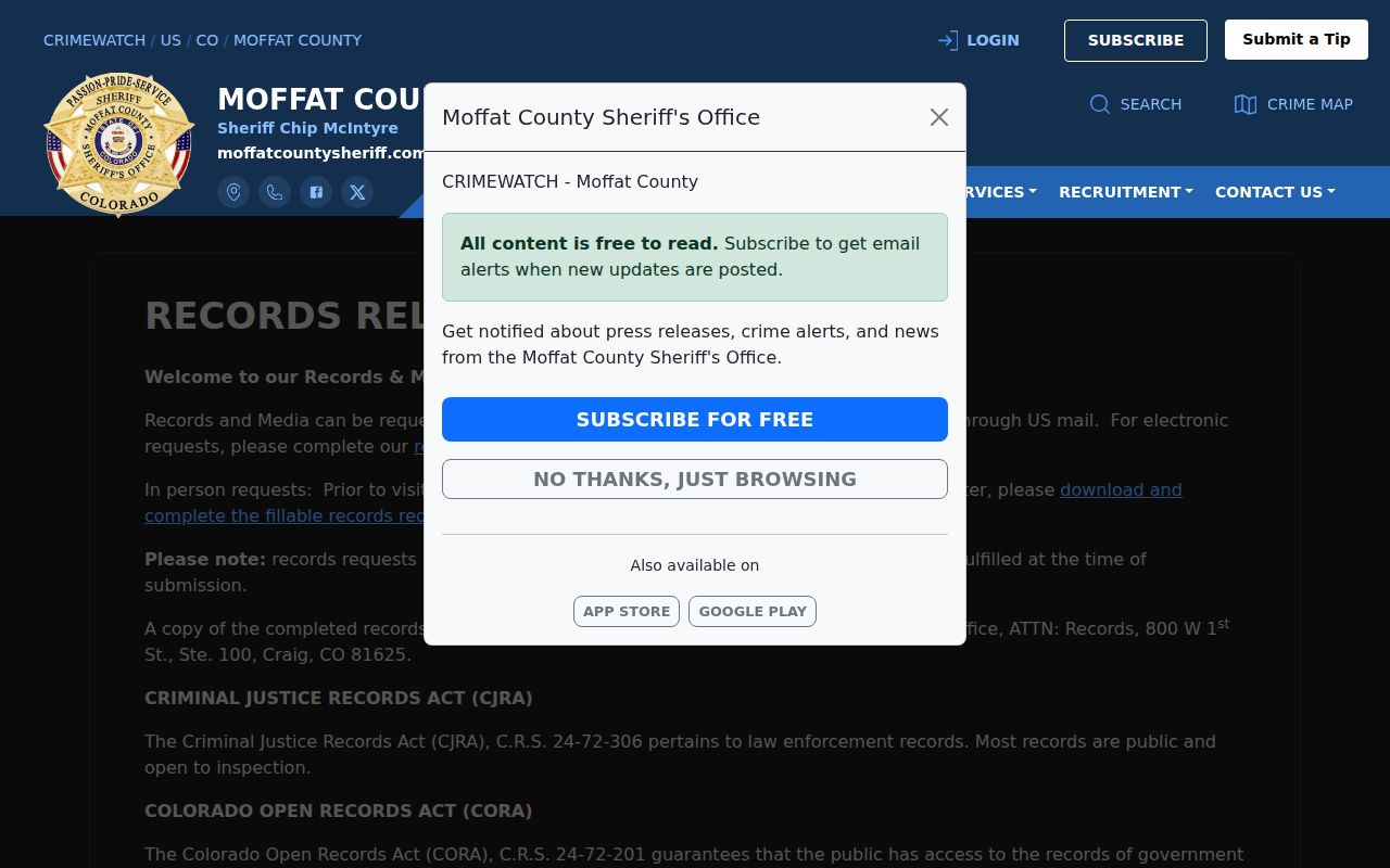 Moffat County Sheriff records release request channels